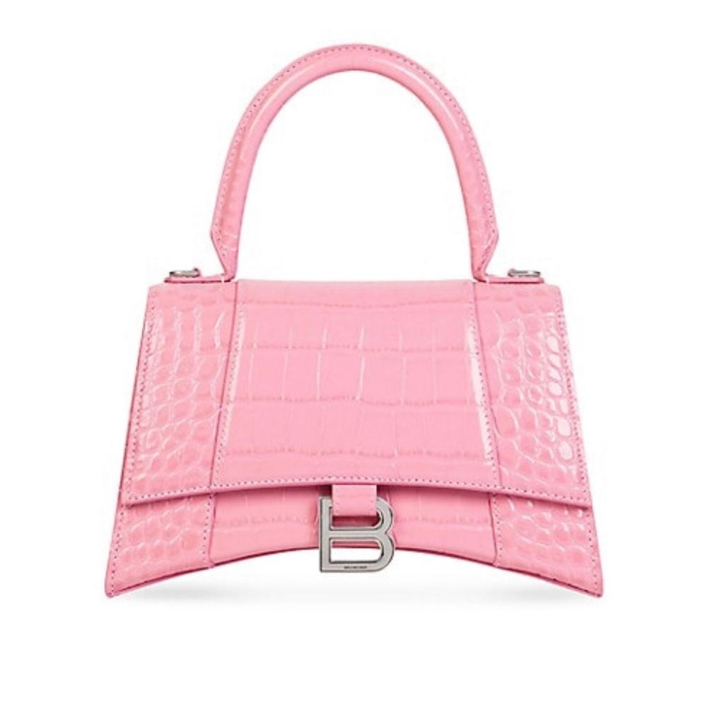 Balenciaga Pink Croc-Embossed Hourglass Top Handle Crossbody